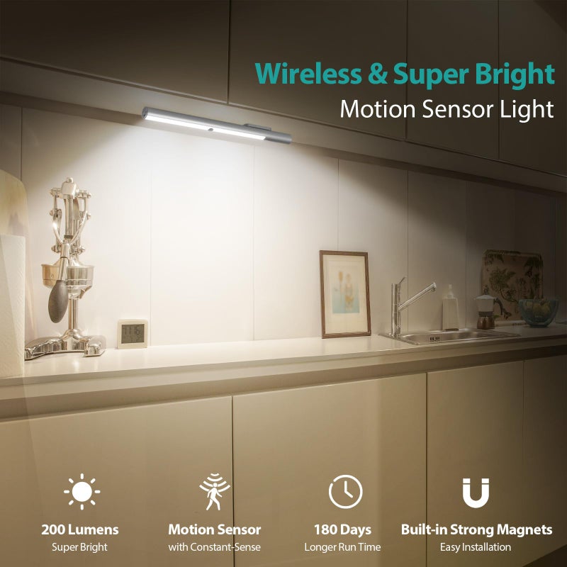 BLS LED Closet Light Battery Operated, T402 Super Bright Wireless Under Cabinet Lighting | Motion Sensor Light | Large 4500mAh Rechargeable Battery Powered | 4000K Daylight White | 180 Days Run Time - Image 2